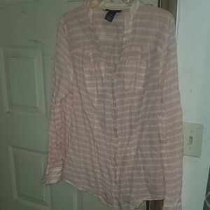 Lane BRYANT Striped Pink and White Blouse